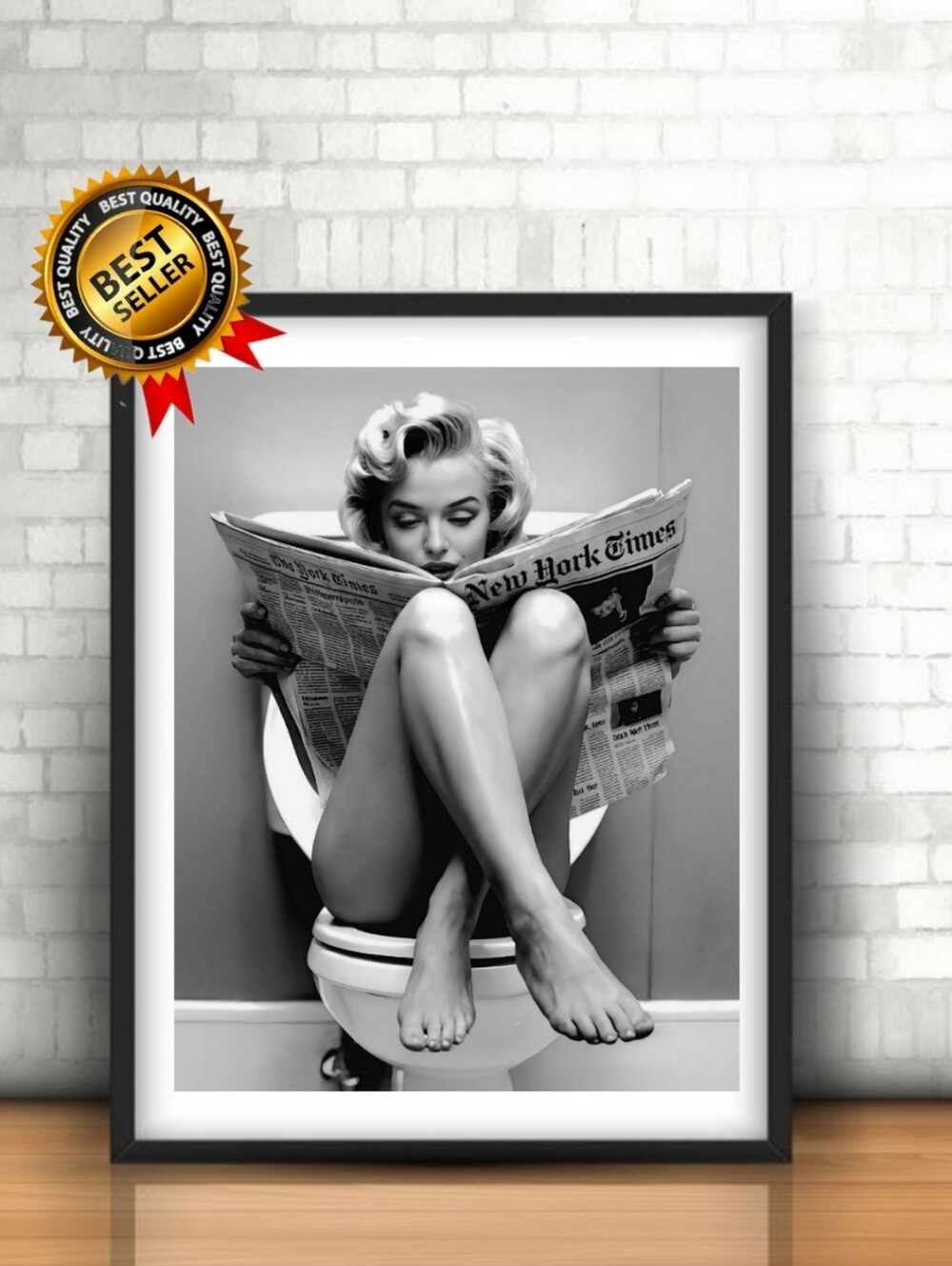 Marilyn Monroe Vintage Reading On The Toilet Wall Art Print Framed